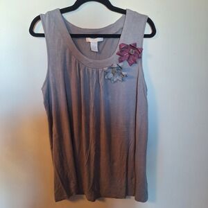 Design History Sleeveless Gray Tank Top with Flowers Size 1X